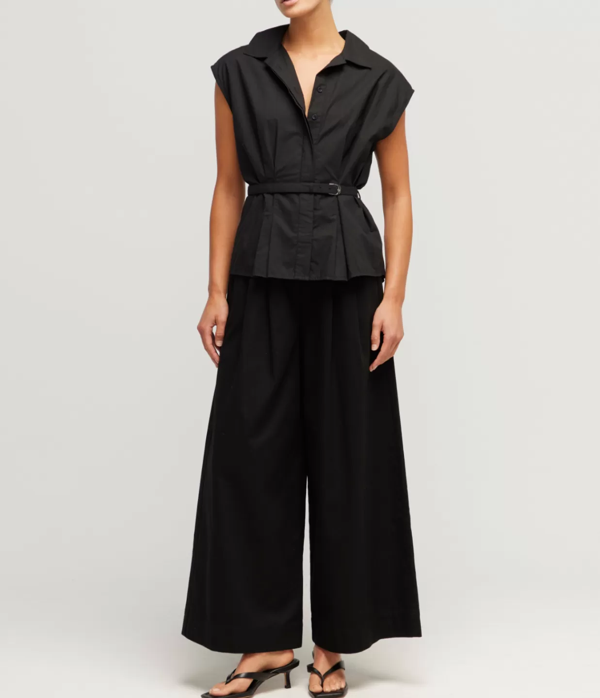 Discount Juno Belted Shirt In Black Tops