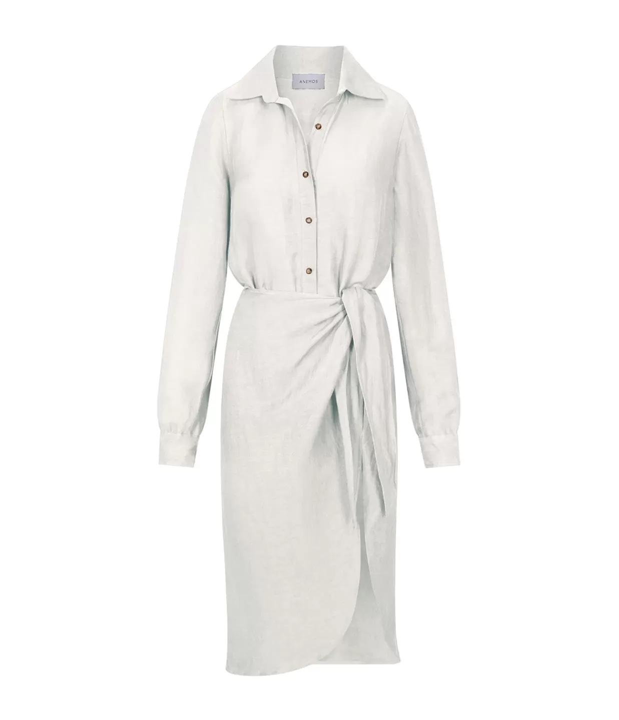 New LA Asymetric Wrap Linen Cupro Midi Dress In White Dresses