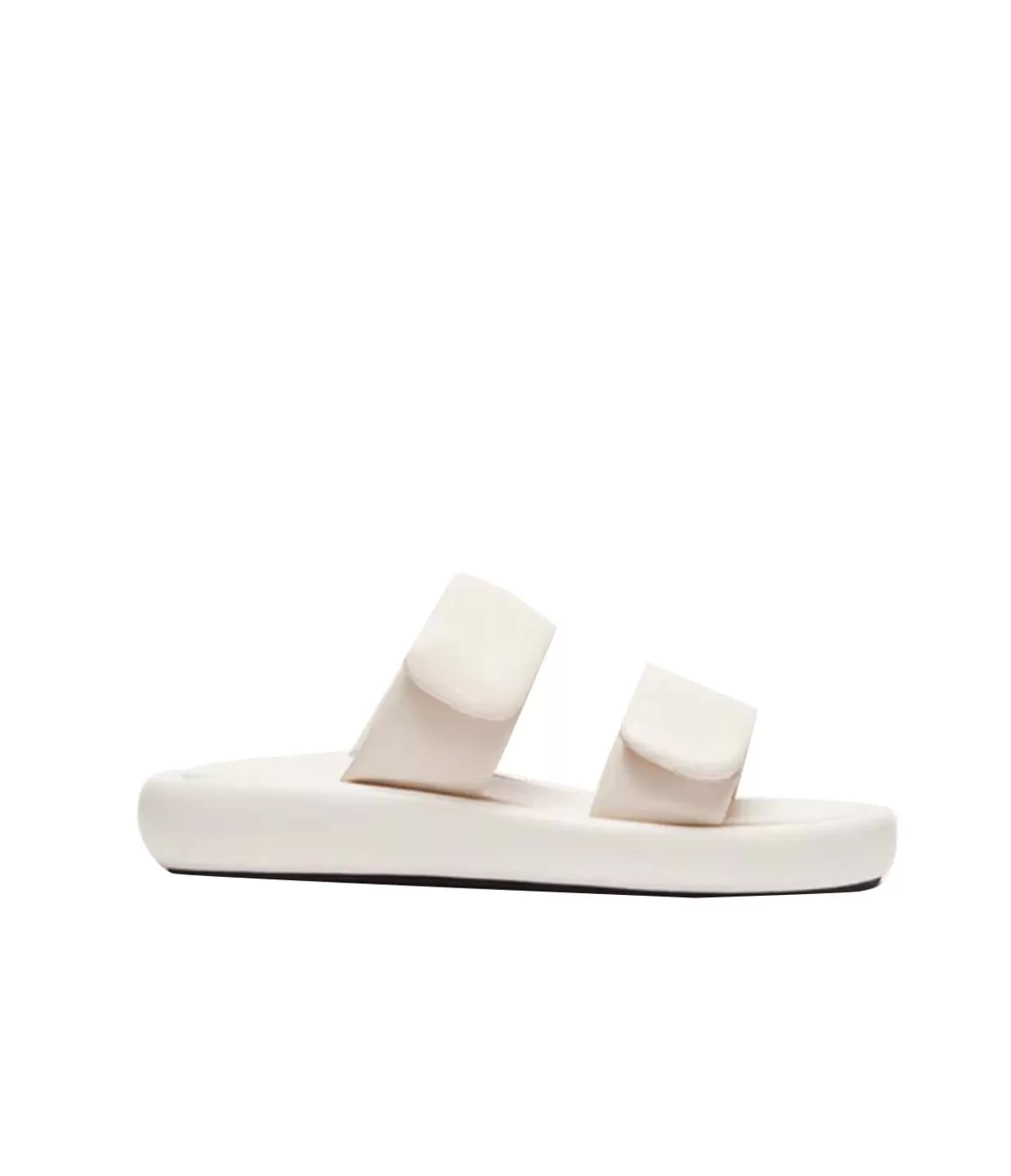 Fashion Leon Double Strap Slide In Crema Flat Sandals