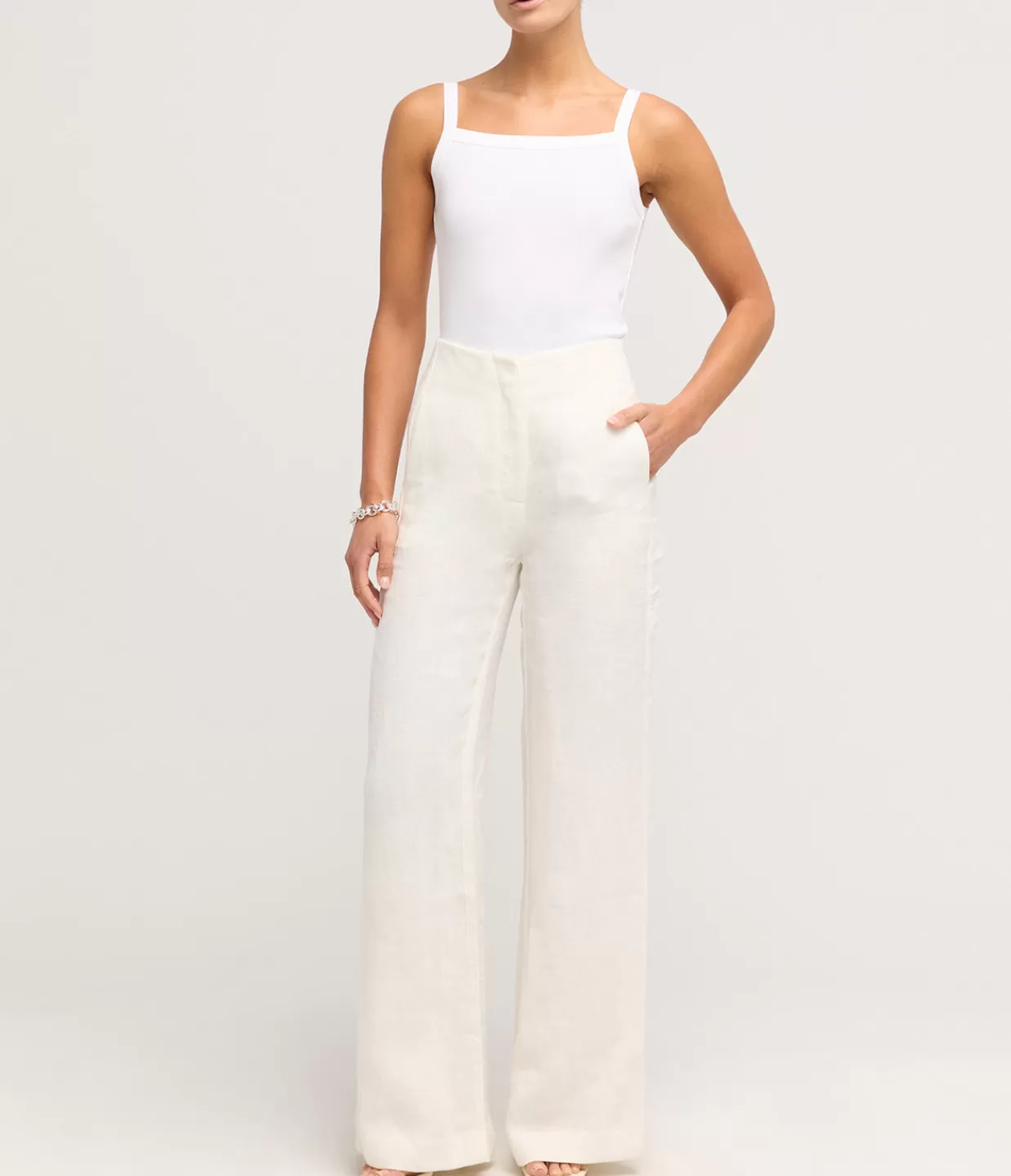 Cheap Linen Wide Leg Pants In Ivory Pants