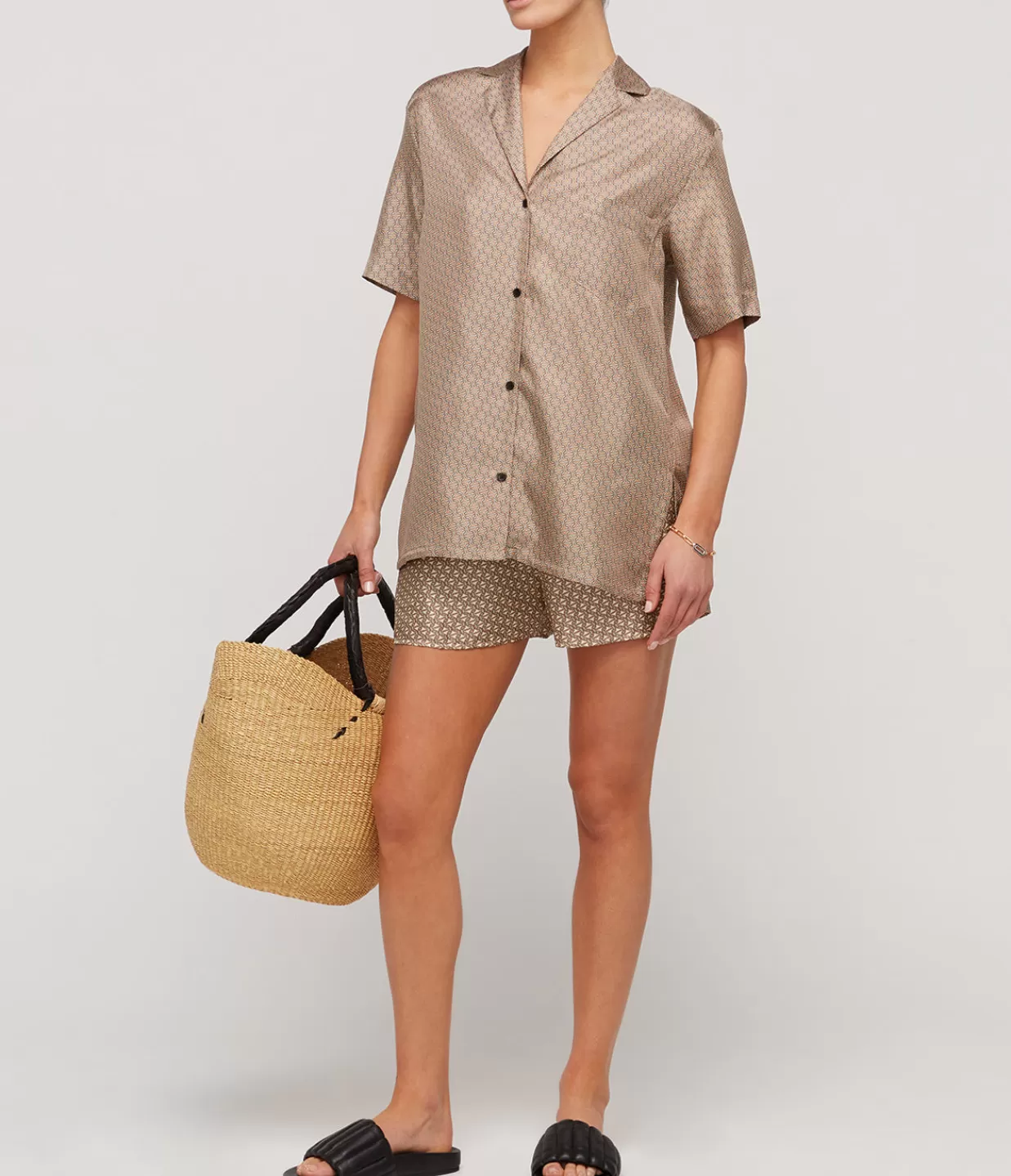 Best Sale Linka Short Sleeve Silk Shirt In Golden Linka Tops