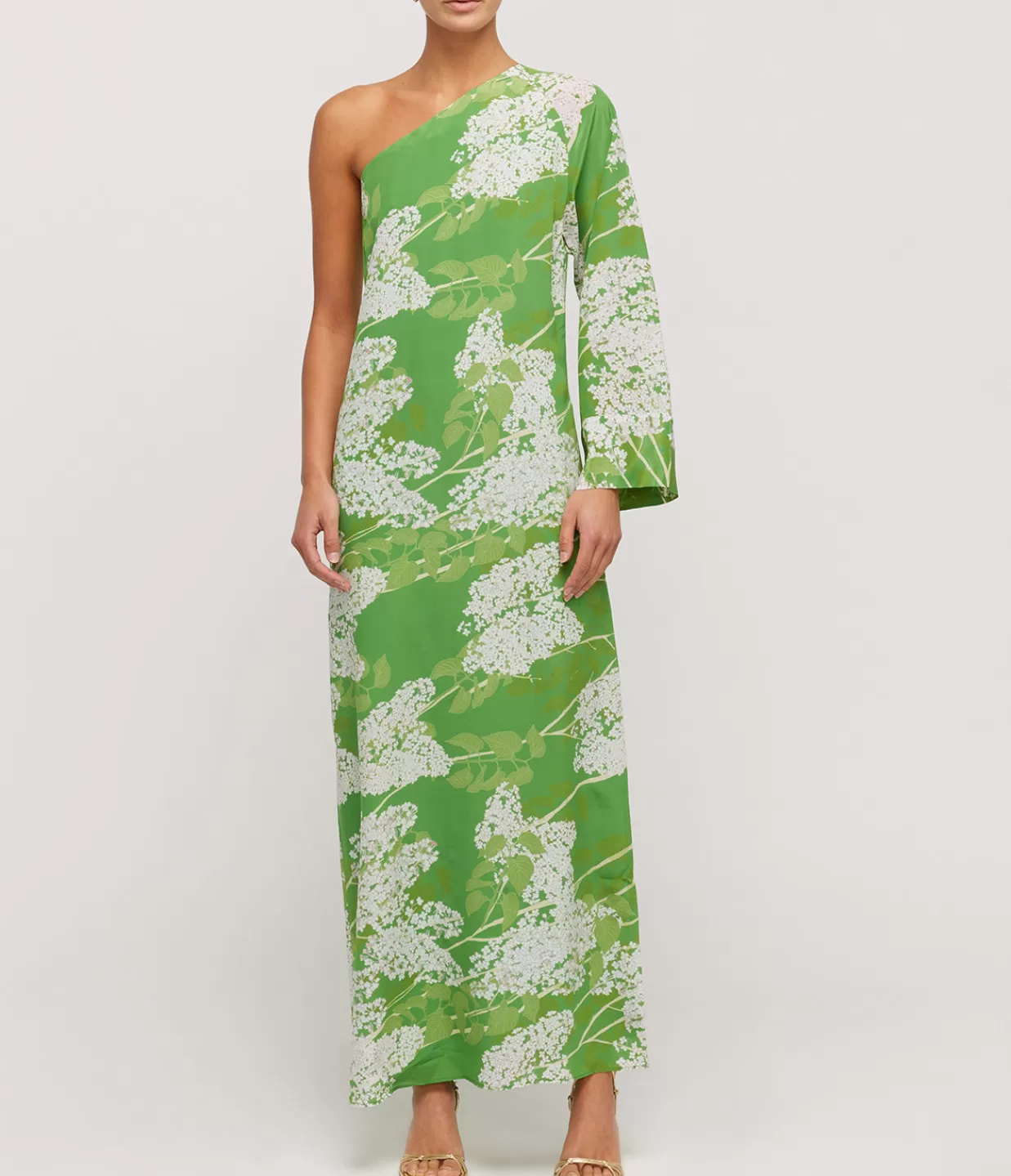 Flash Sale Lola One Shoulder Silk Maxi Dress In White On Green Dresses