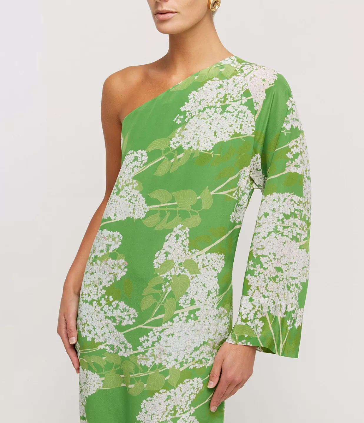 Flash Sale Lola One Shoulder Silk Maxi Dress In White On Green Dresses