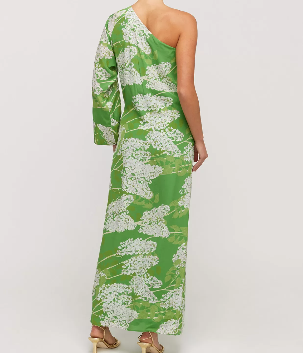 Flash Sale Lola One Shoulder Silk Maxi Dress In White On Green Dresses