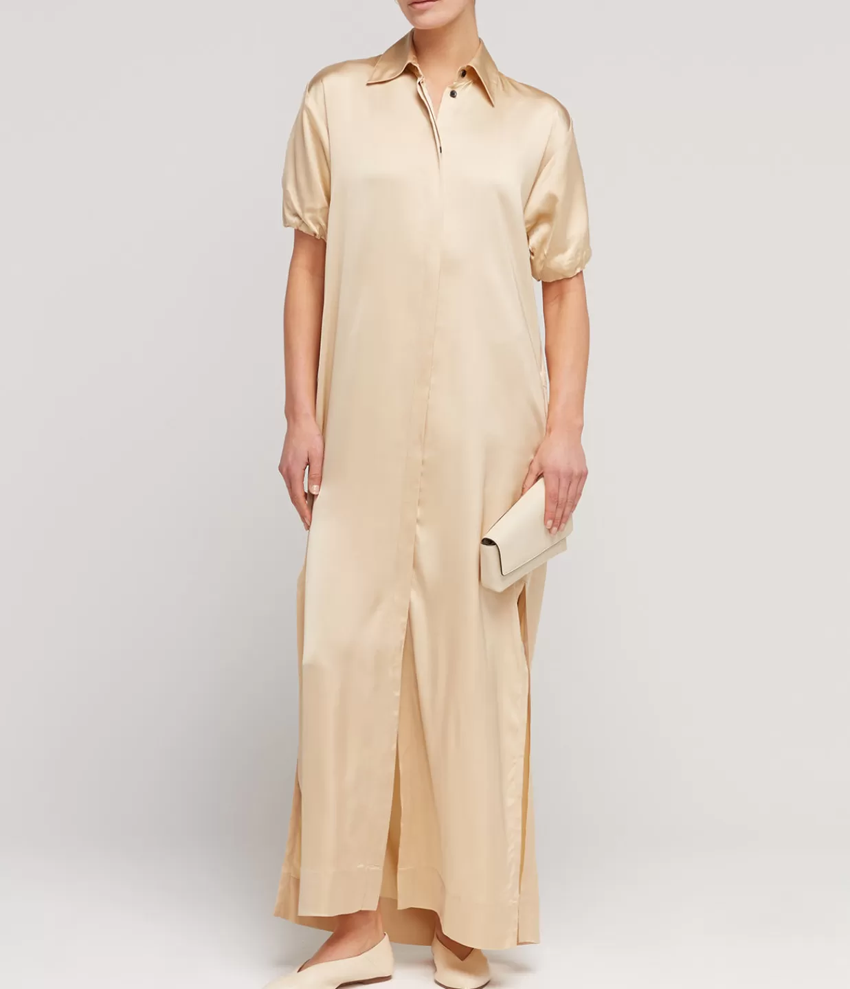 Shop Lumiere Crepe Satin Shirt Dress In Golden Citrine Dresses