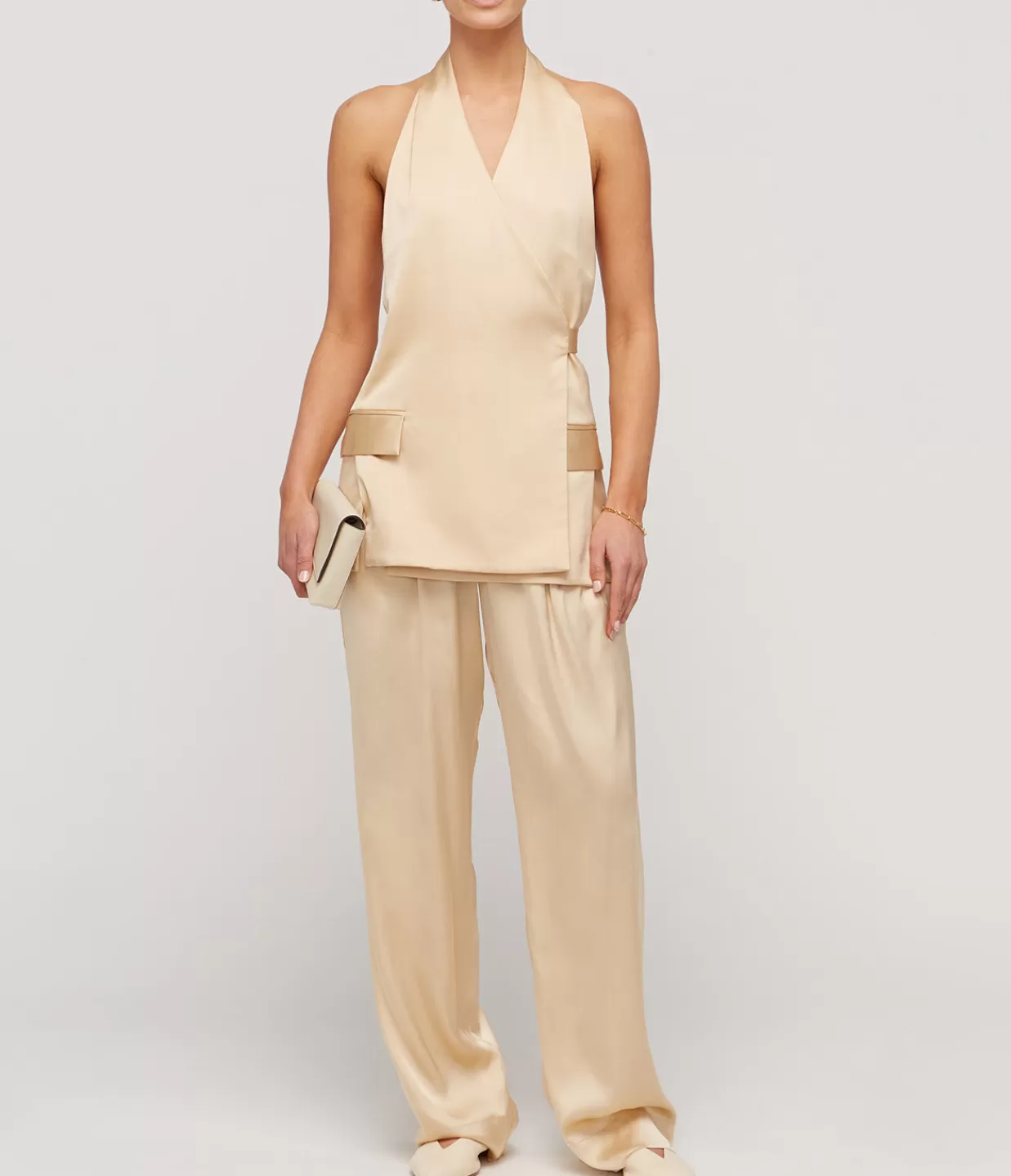 Clearance Lumiere Crepe Satin Trouser In Golden Citrine Pants