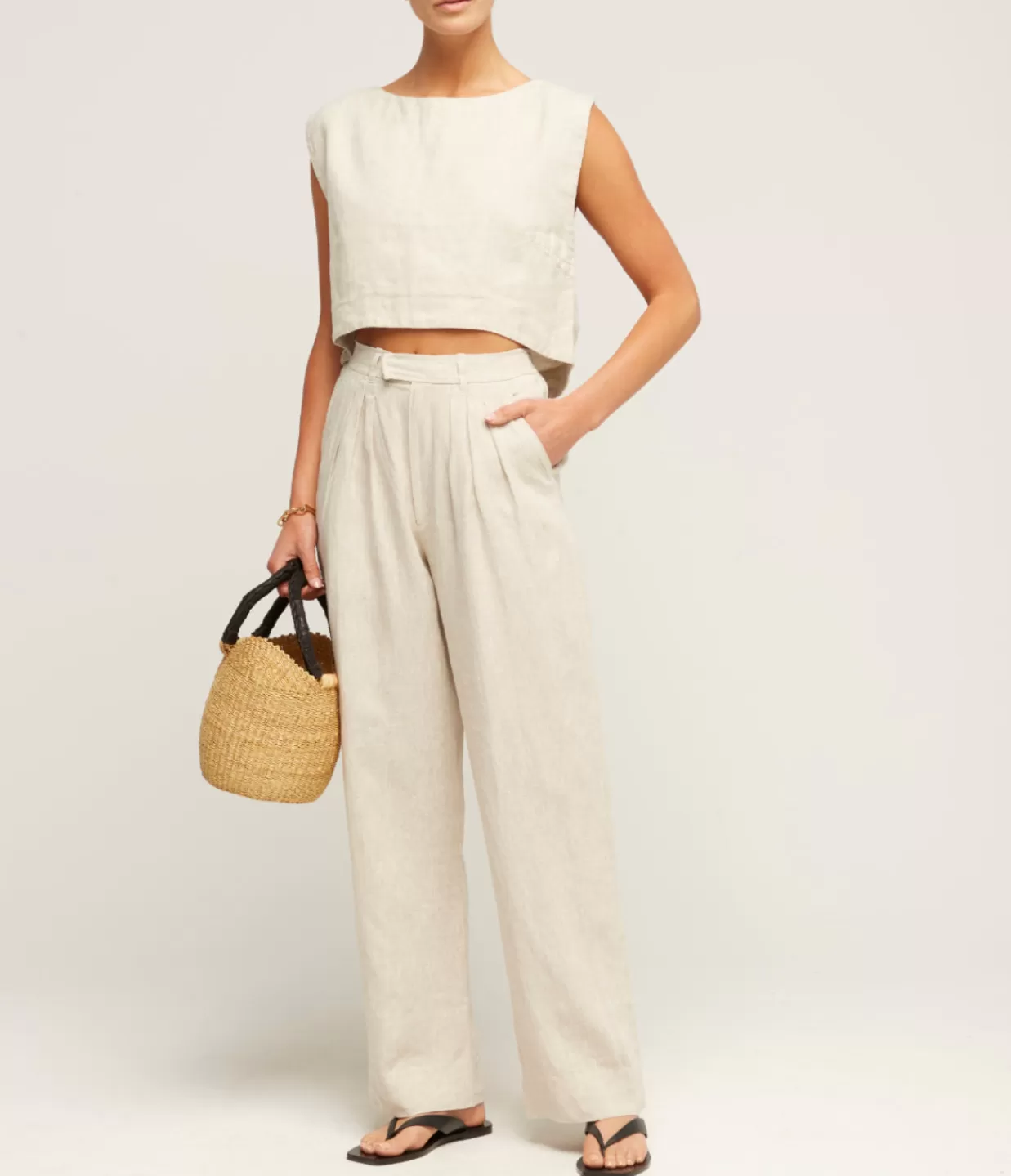 Shop Martina Linen Crop Top In Natural Tops