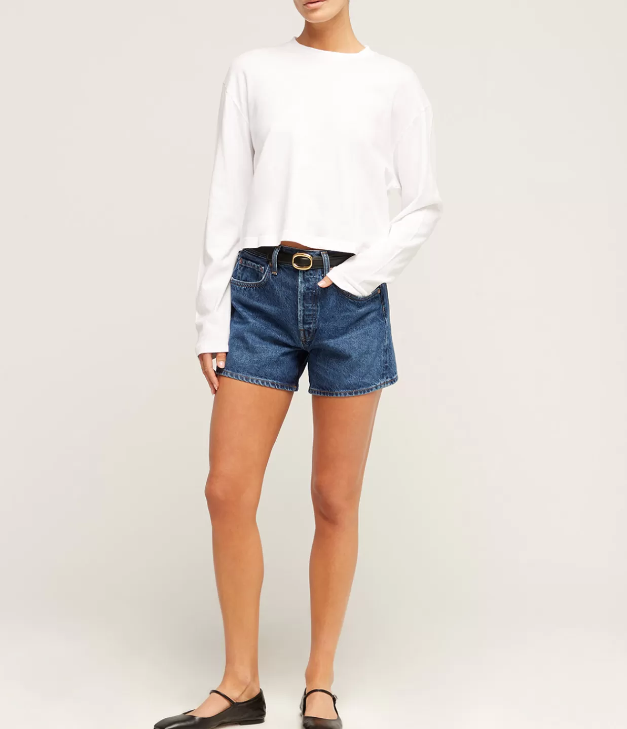 Cheap Mason Cropped Long Tee In White T-Shirts & Tanks