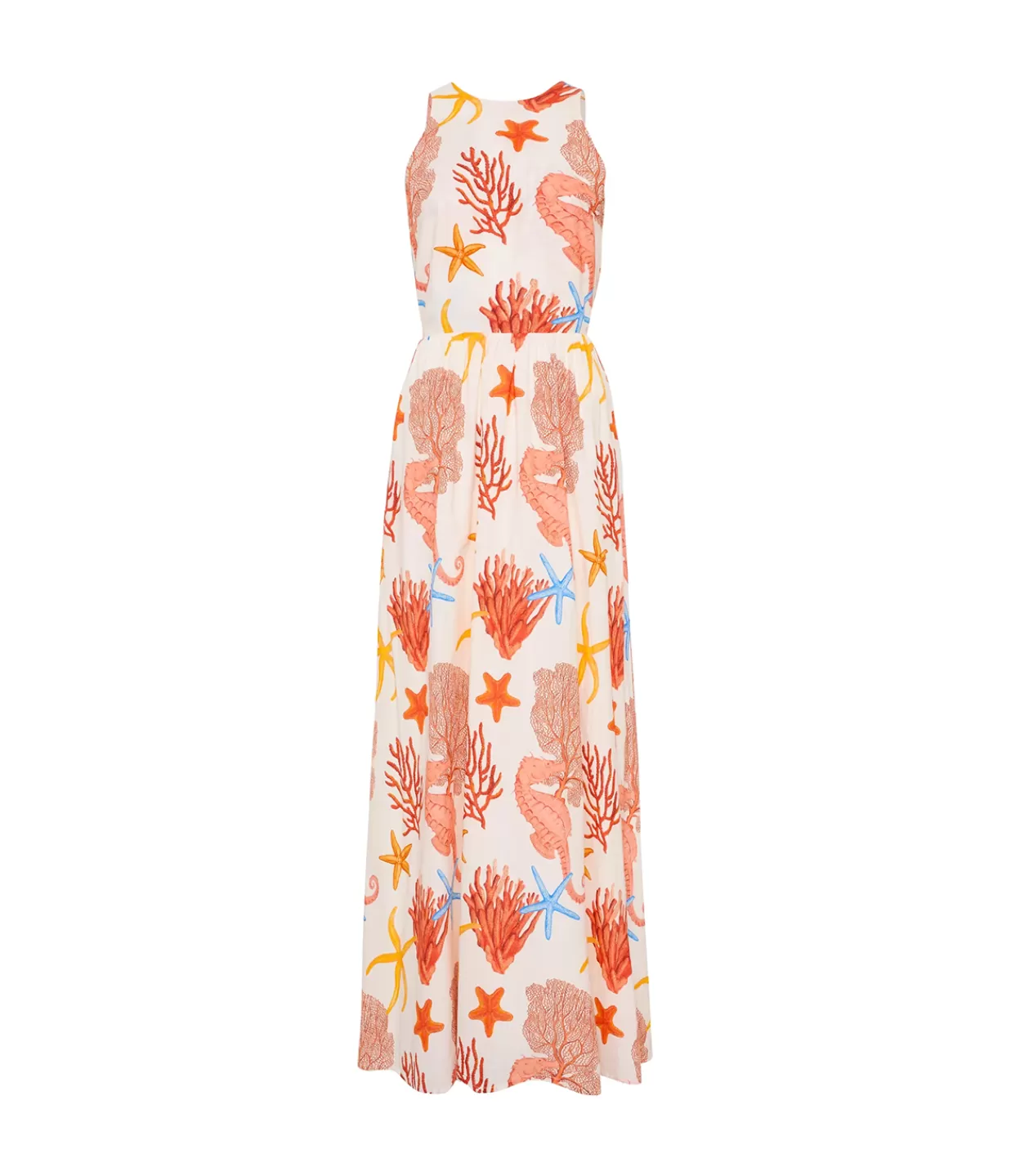 New Meridian High Neck Poplin Dress In Coral Dresses