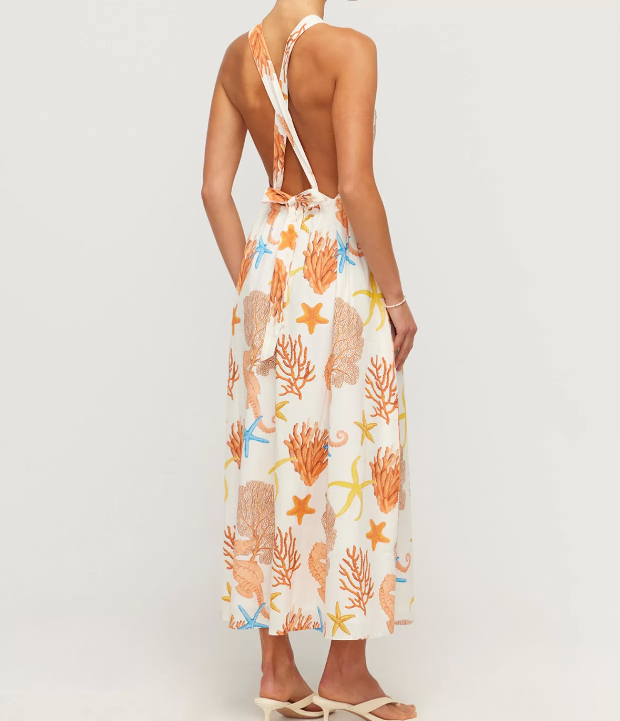 New Meridian High Neck Poplin Dress In Coral Dresses