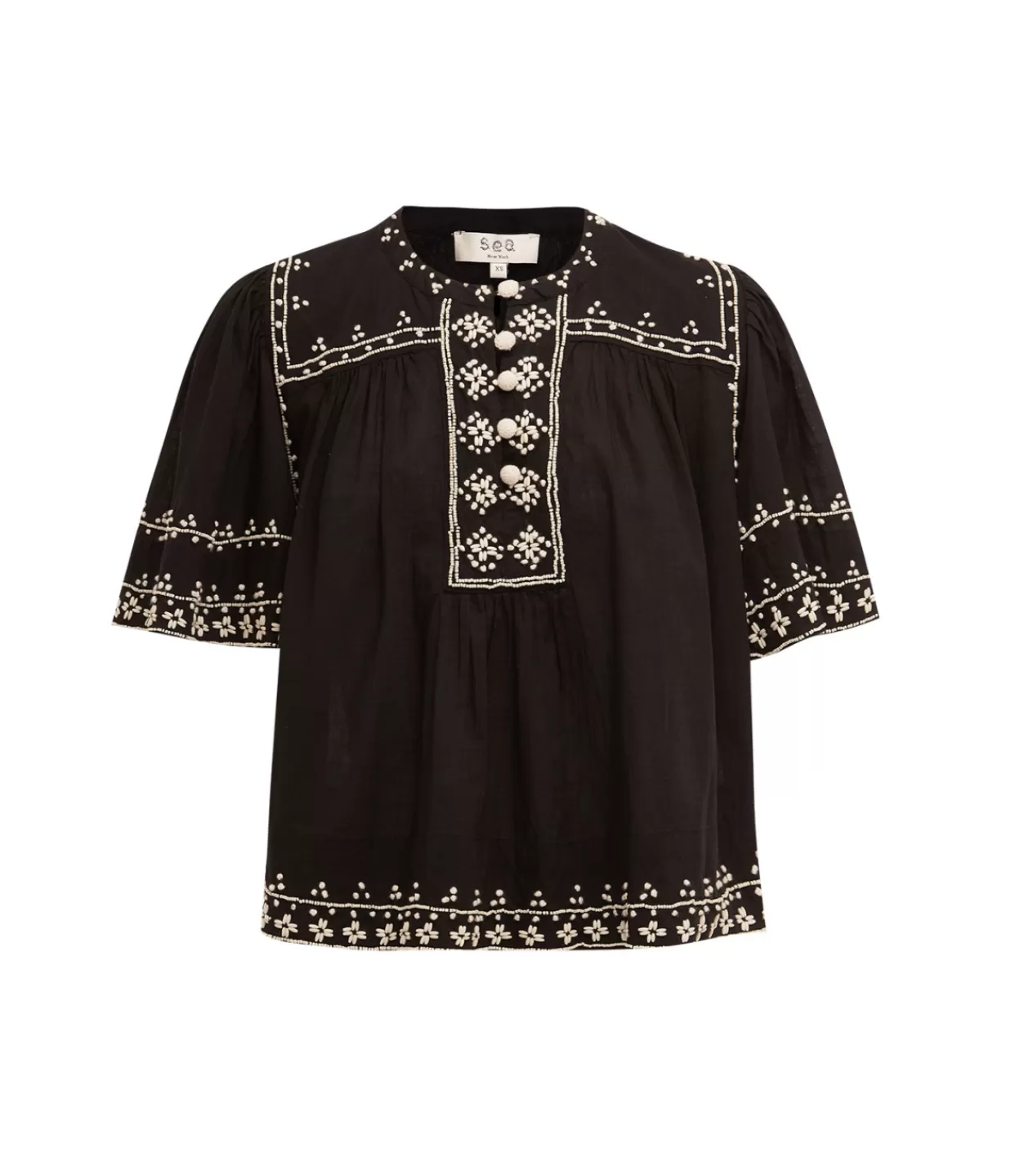 Fashion Millie Embroidery Short Sleeve Top In Black Tops