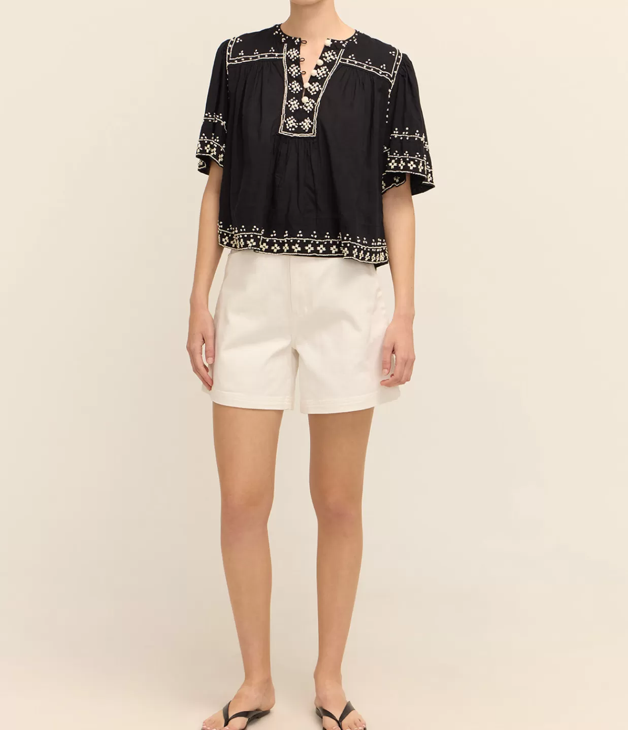 Fashion Millie Embroidery Short Sleeve Top In Black Tops