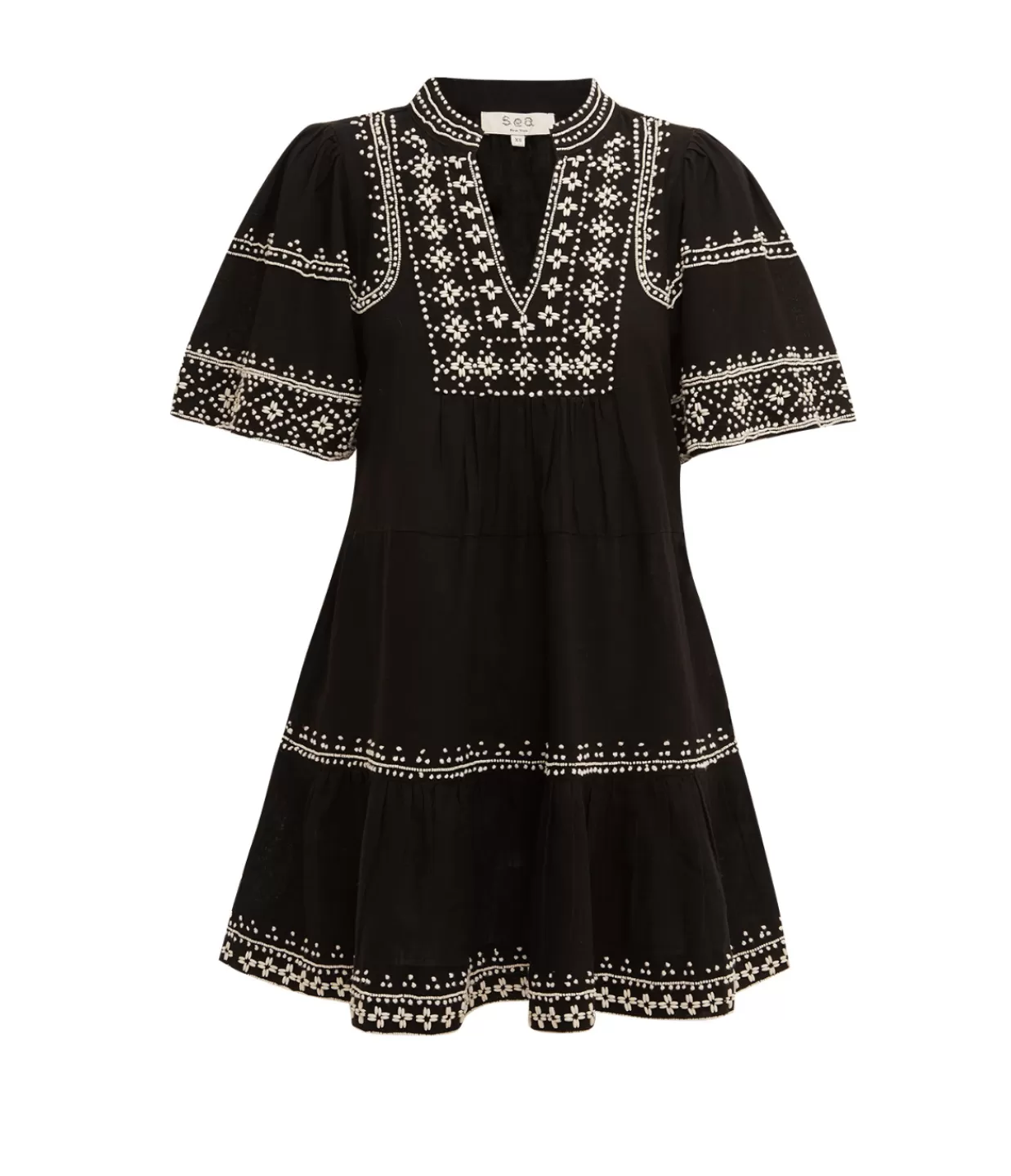 Hot Millie Embroidery Short Sleeve Tunic Dress In Black Dresses