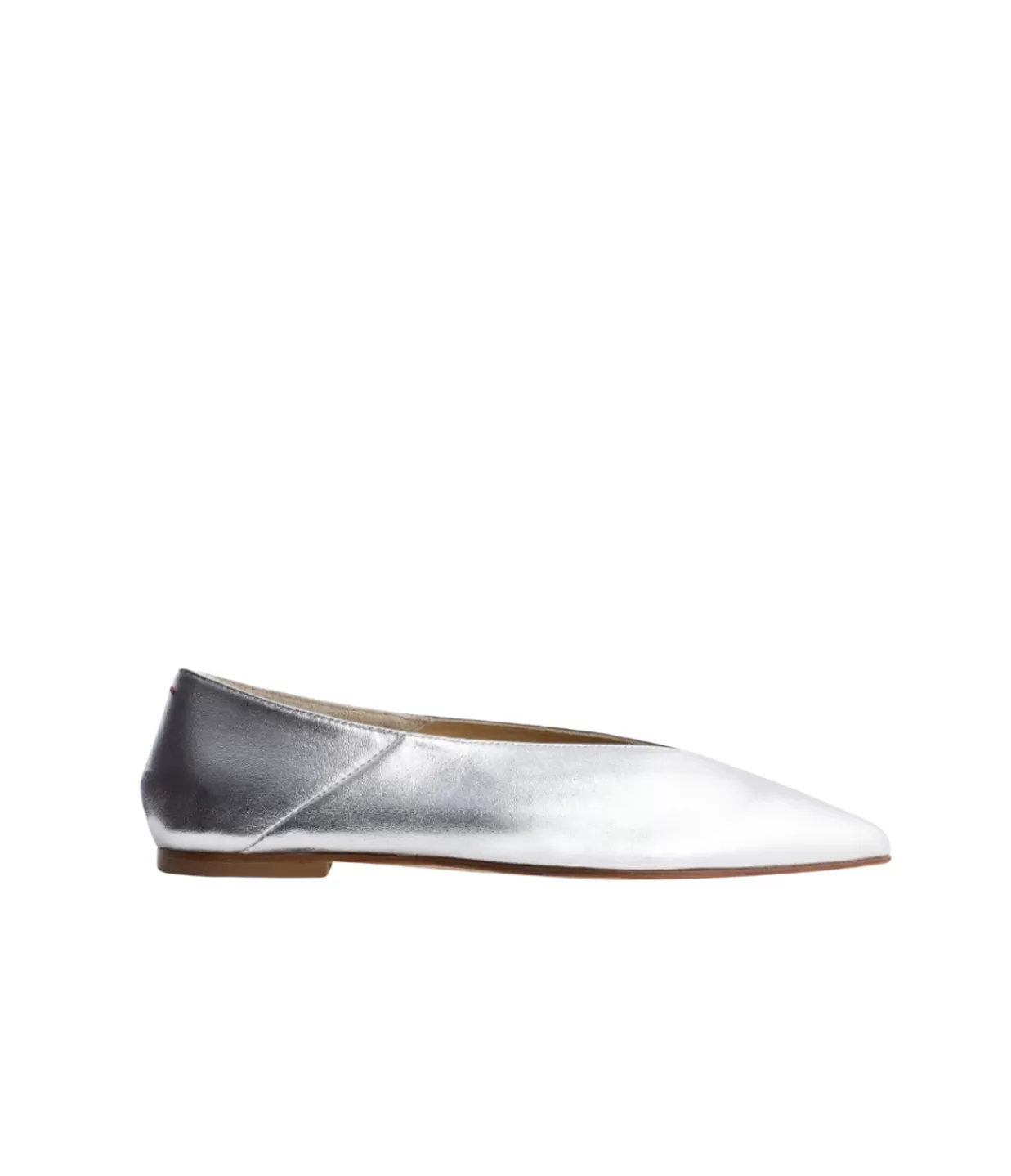 Fashion Moa Leather Flat In Laminated Silver Flat Shoes