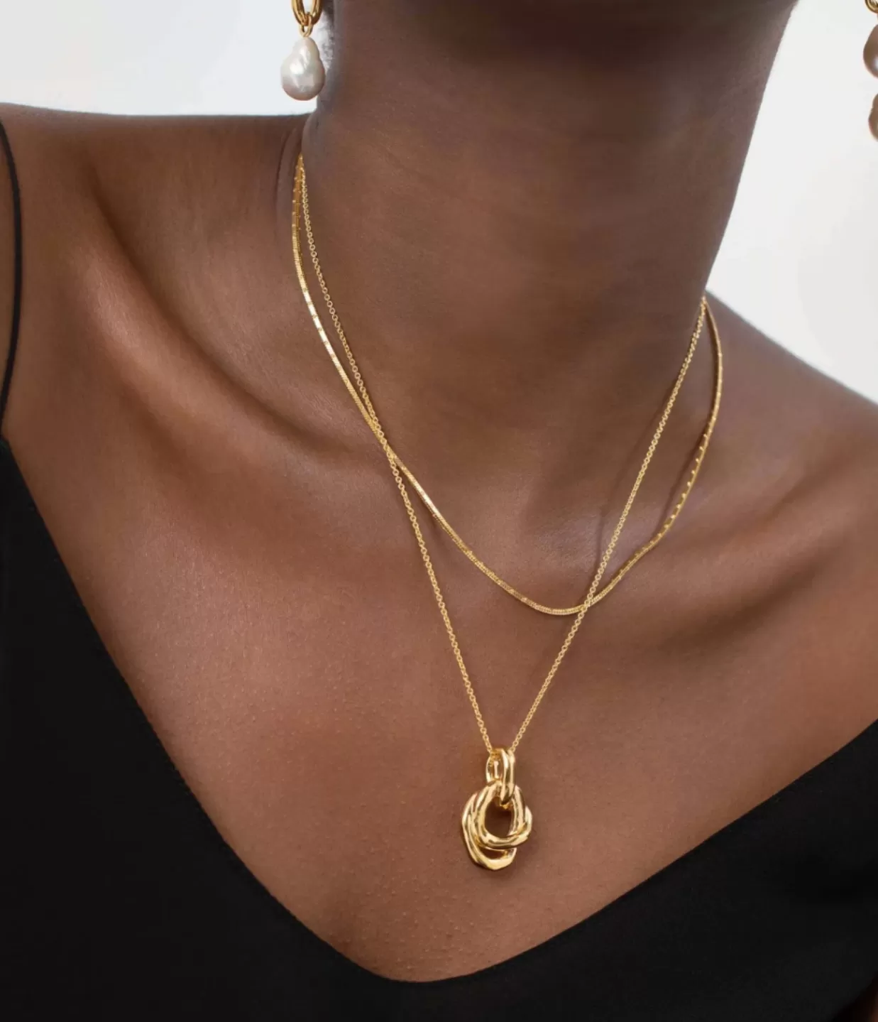 Cheap Molten Twisted Double Pendant Necklace In Gold Jewellery | Necklaces