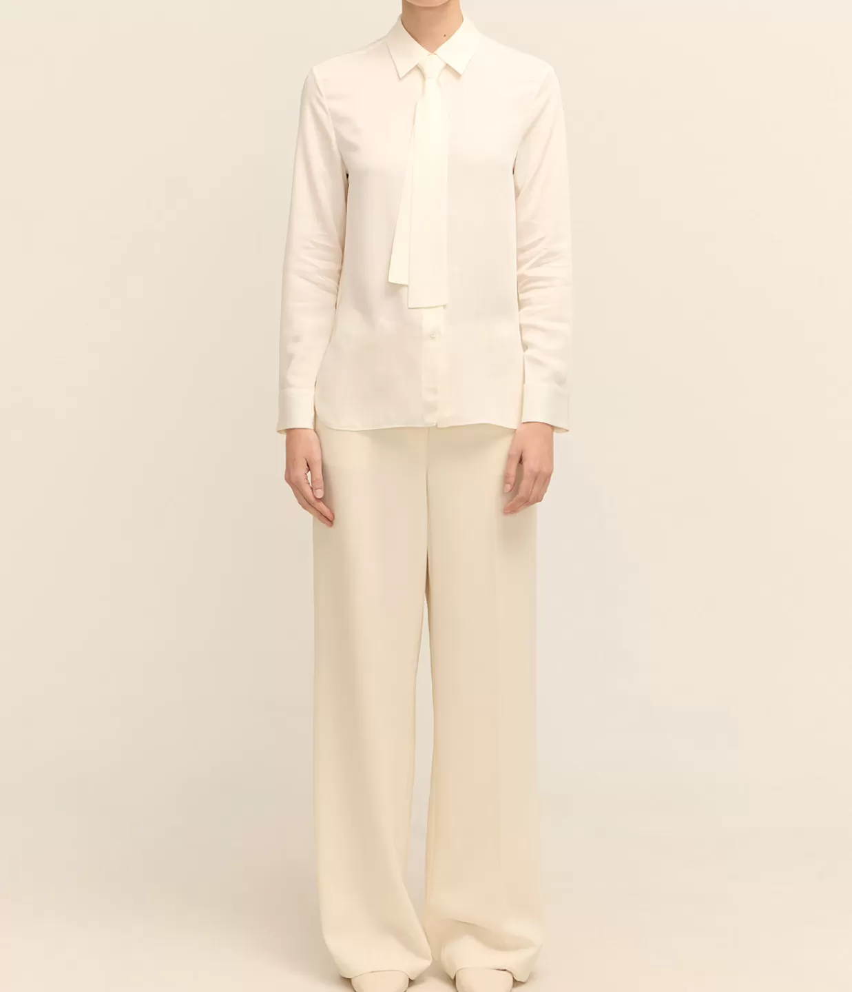 Store Neck Tie Shirt In Ivory Tops