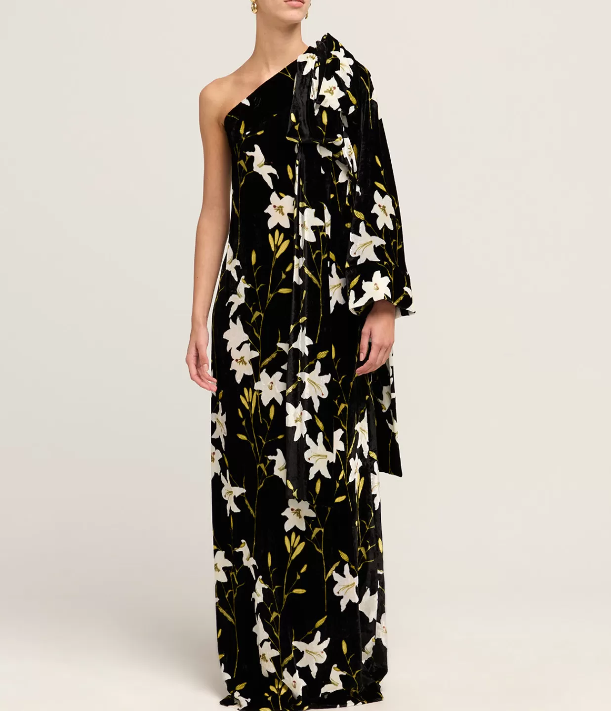 Store Nel One Shoulder Dress In Black And White Flower Dresses