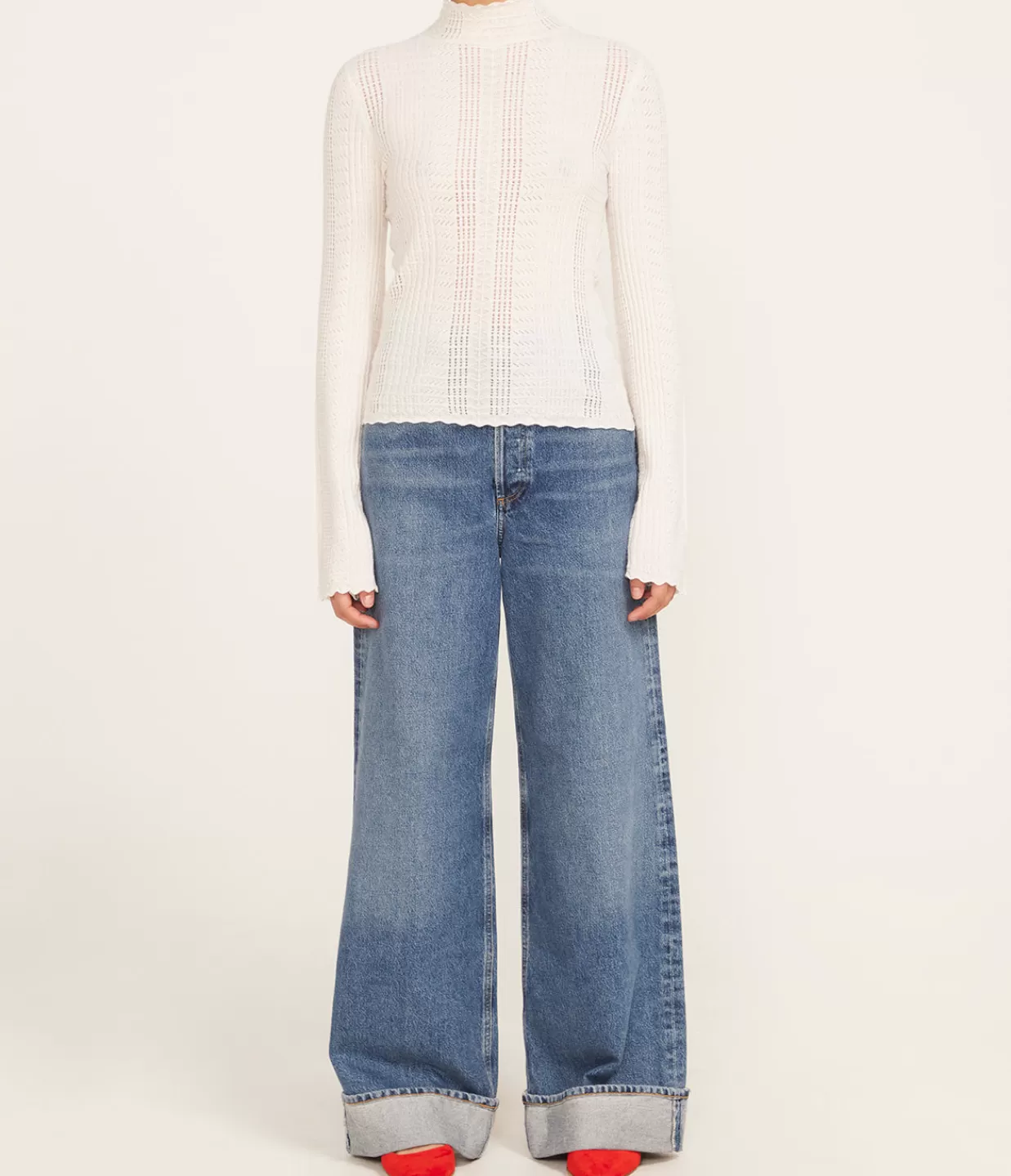 Online Orion Thin Lace Turtleneck In Ivory Knitwear