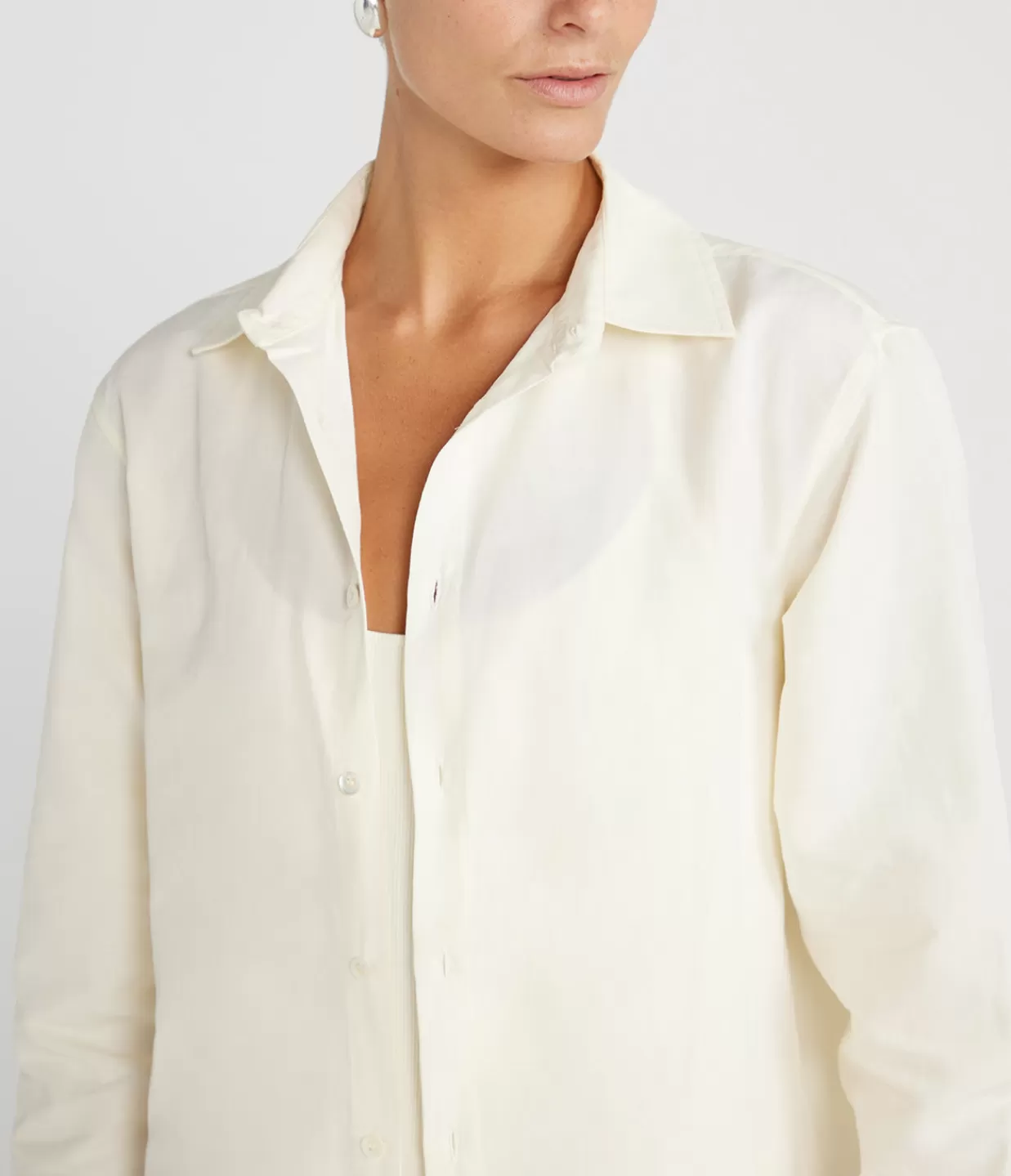 Best Sale Oversized Long Sleeve Linen And Cotton Shirt In Ivory Swim & Resortwear