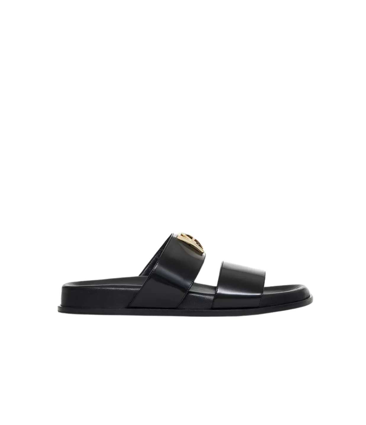 Cheap Parker Slides In High-Shine Black Flat Sandals