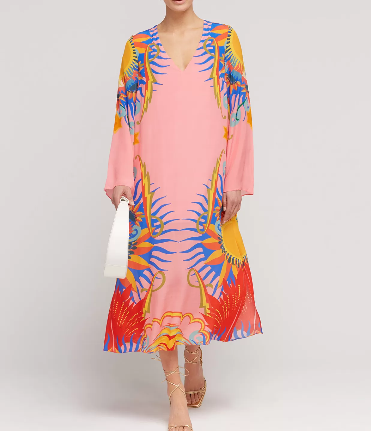 Discount Phoenix Silk Crepe V-neck Midi Dress In Sun Goddess Dresses