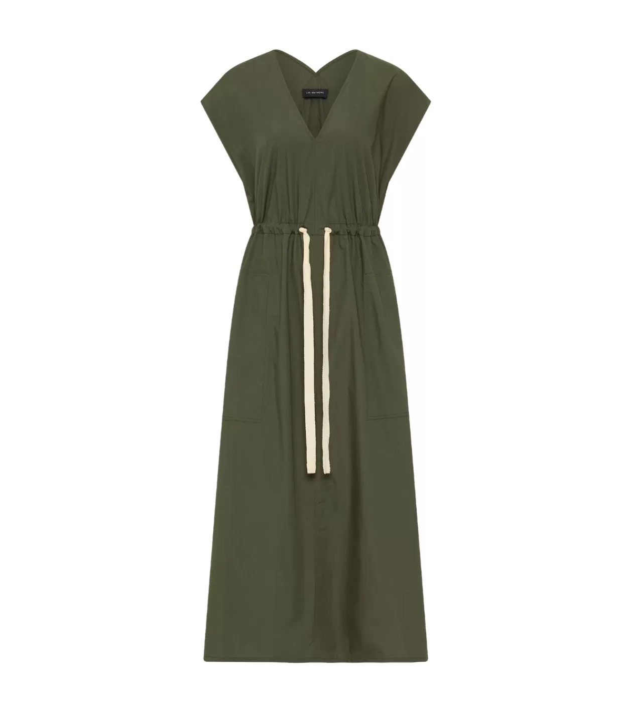 Hot Poplin V Neck Dress In Olive Dresses