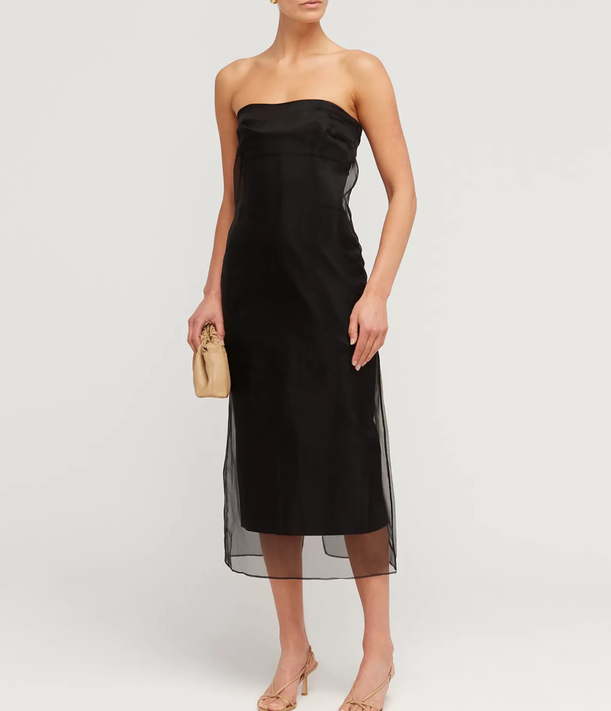 Fashion Punta Strapless Midi Dress In Black Dresses