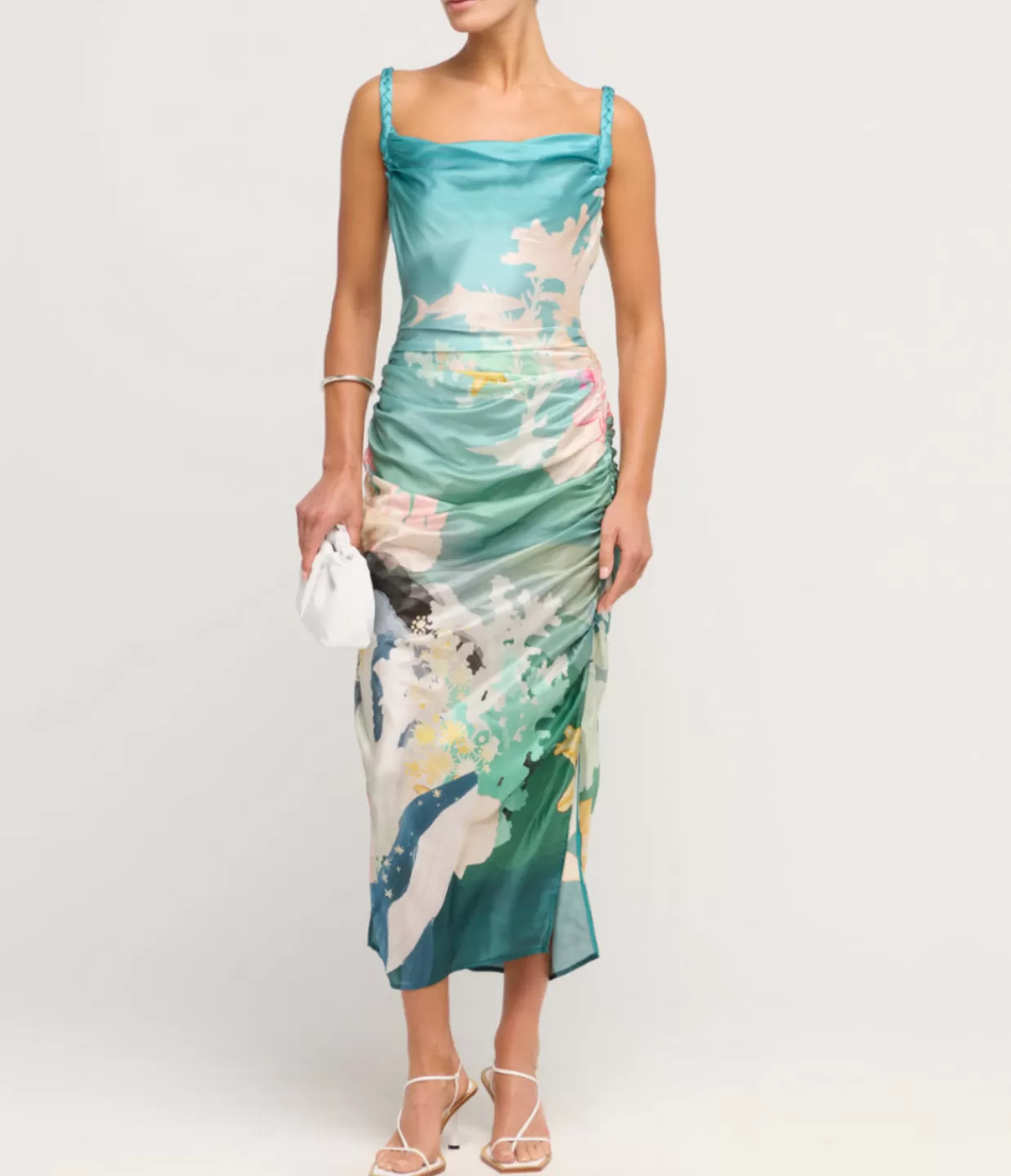 Outlet Rachel Cowl Neck Slip Dress In Seagrass Neptune Print Dresses