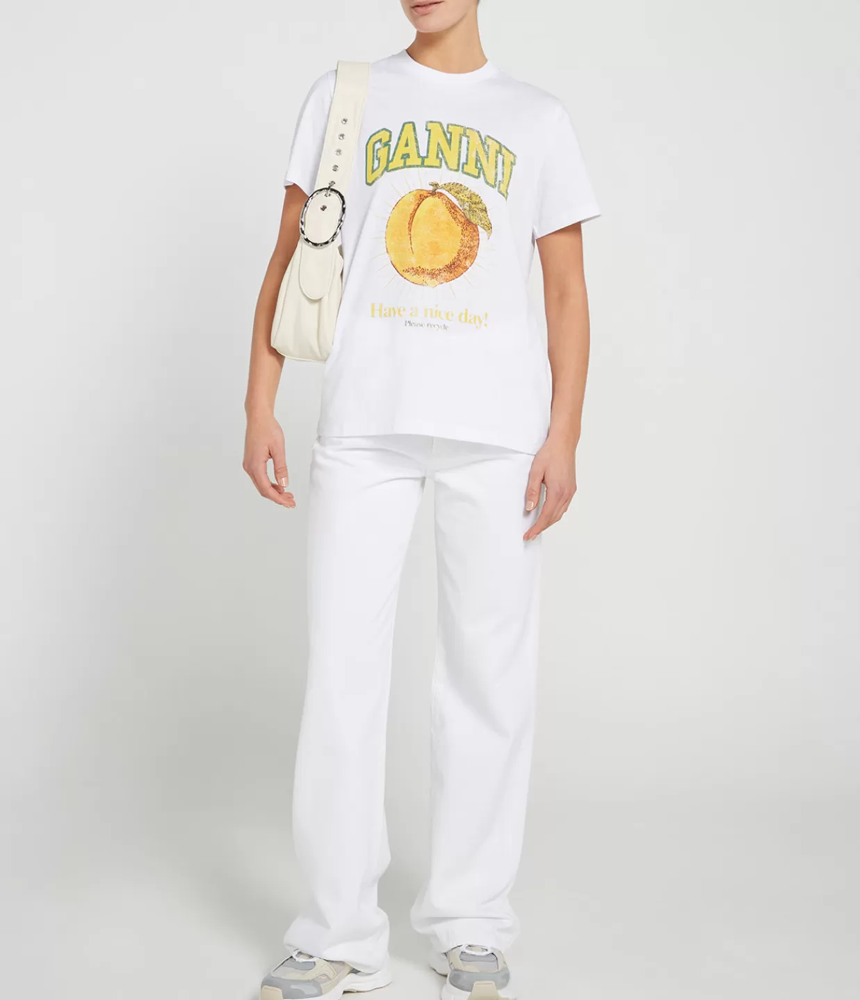 Fashion Relaxed Basic Peach T-shirt In Bright White T-Shirts & Tanks