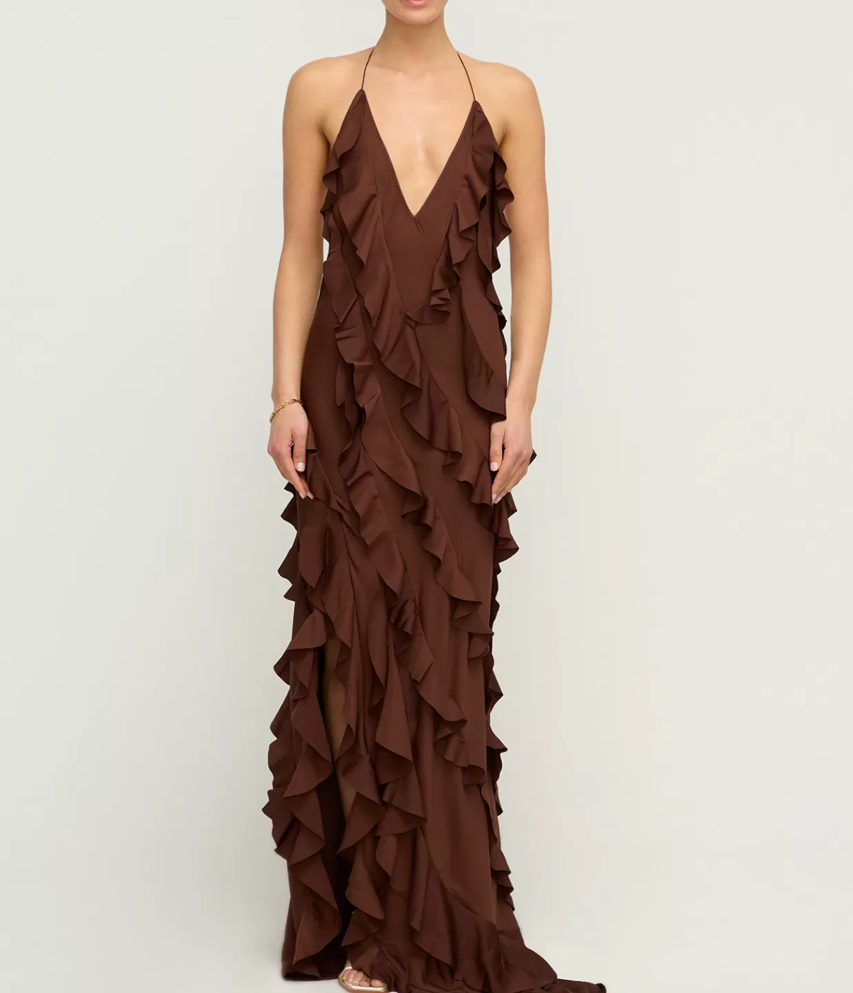 Cheap Renata Ruffle Maxi Dress In Brown Dresses