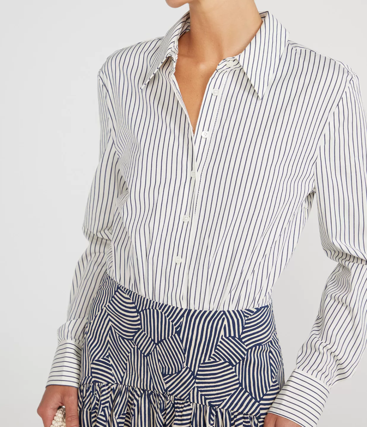 Cheap Rocco Long Sleeve Dress In Ivory Micro Stripe And Navy Mosaic Dresses