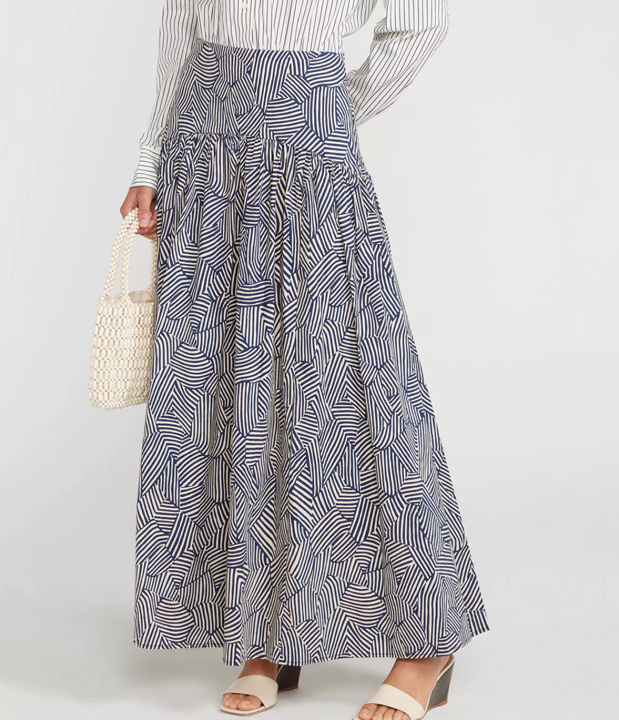Cheap Rocco Long Sleeve Dress In Ivory Micro Stripe And Navy Mosaic Dresses