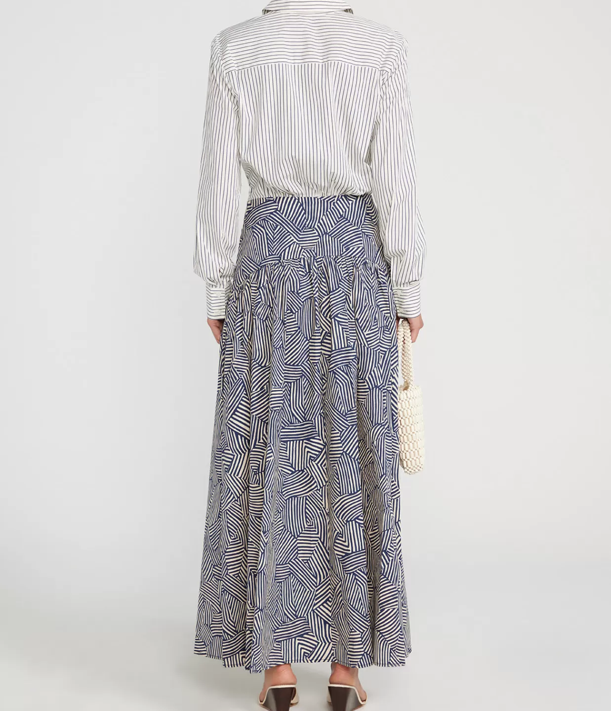 Cheap Rocco Long Sleeve Dress In Ivory Micro Stripe And Navy Mosaic Dresses