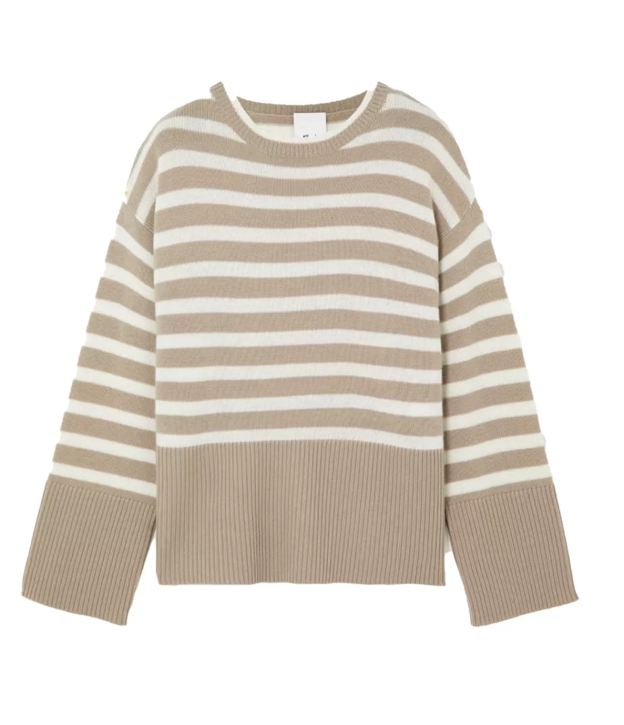 Outlet Round Neck Wool And Cashmere Sweater In Sand Stripe Loungewear | Knitwear