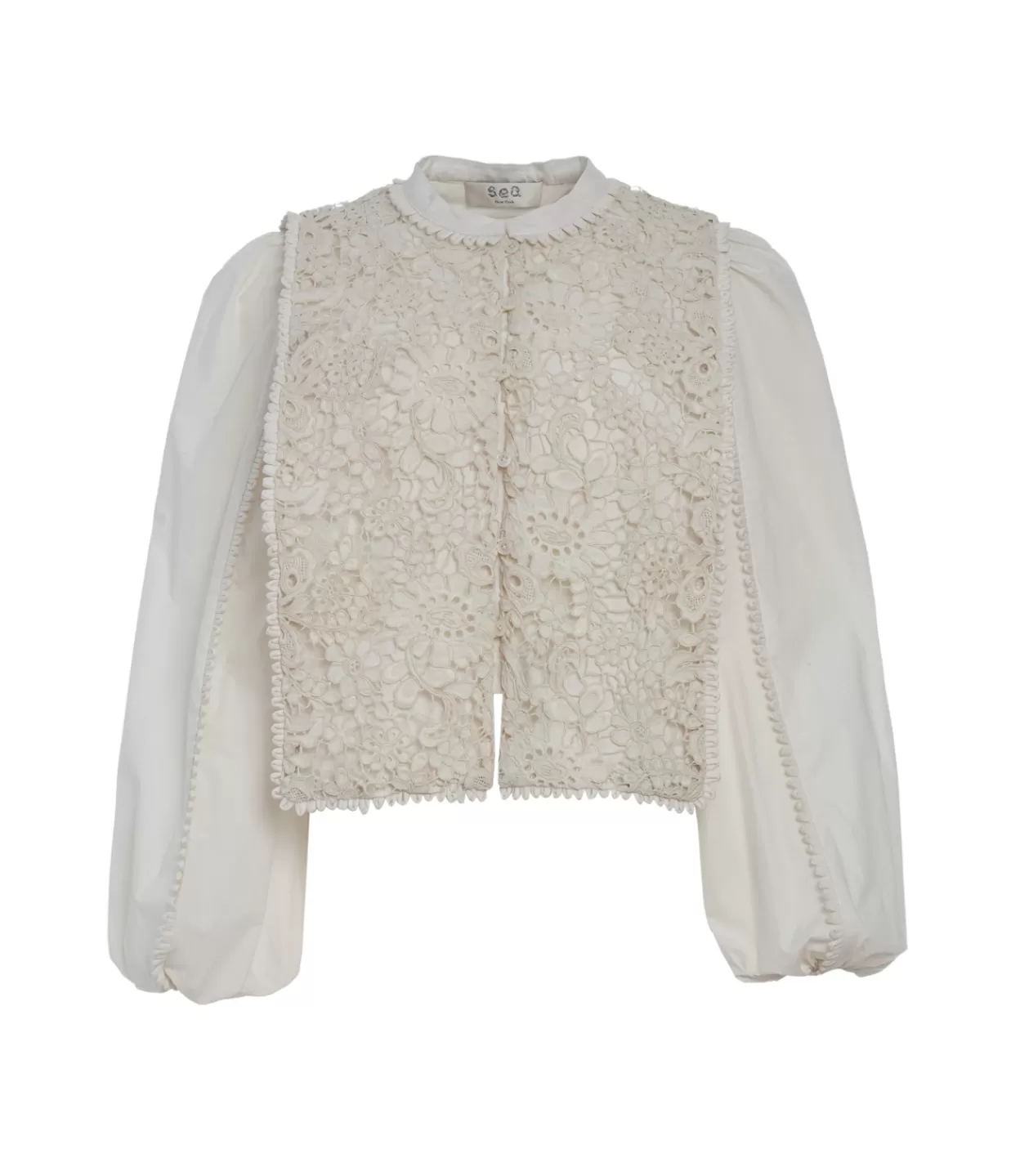 Sale Sabine Embroidery Long Sleeve Top In Cream Tops