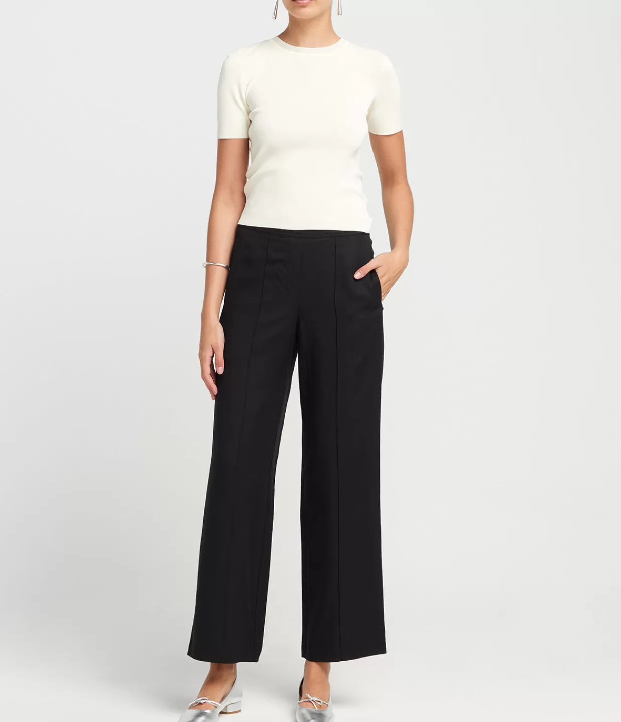 Cheap Sahani Slim Leg Silk Linen Pants In Black Pants