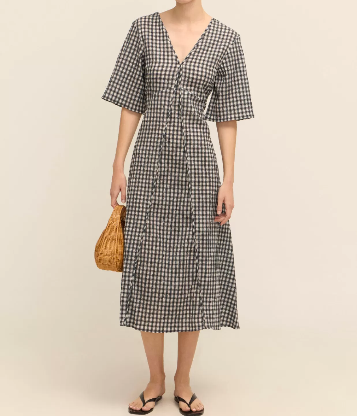 Cheap Seersucker Maxi Dress In Black And White Check Dresses