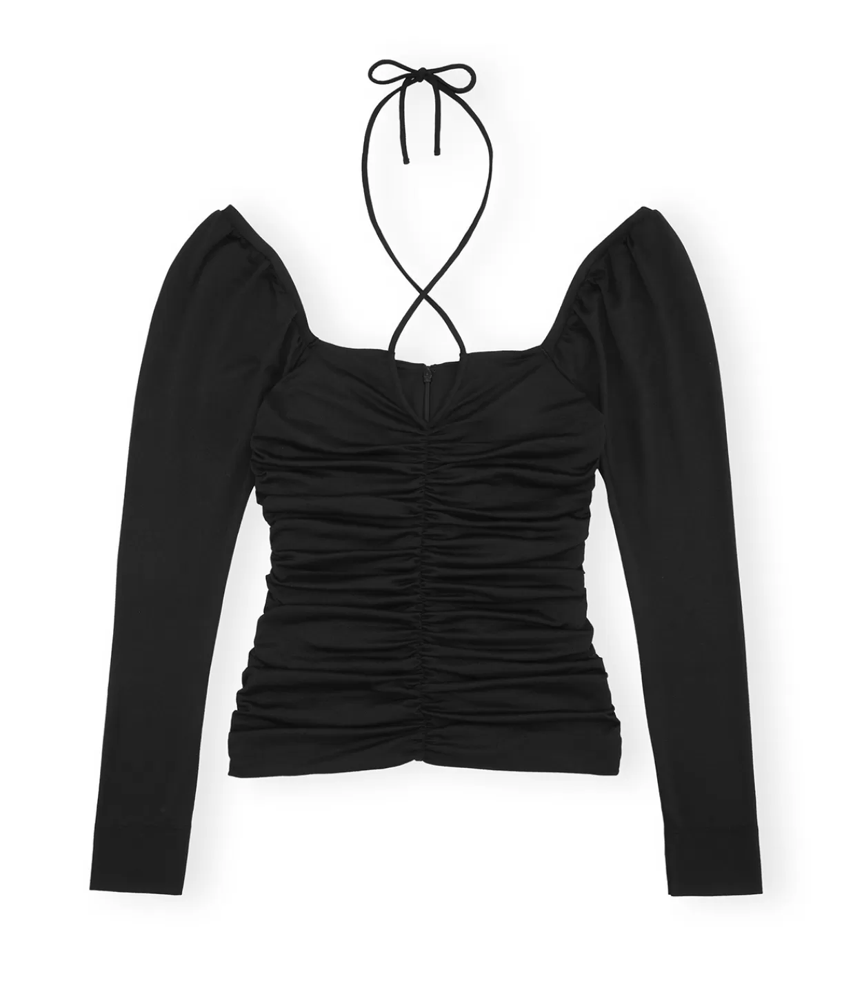 Shop Shiny Crepe Jersey Ruched Blouse In Black Tops