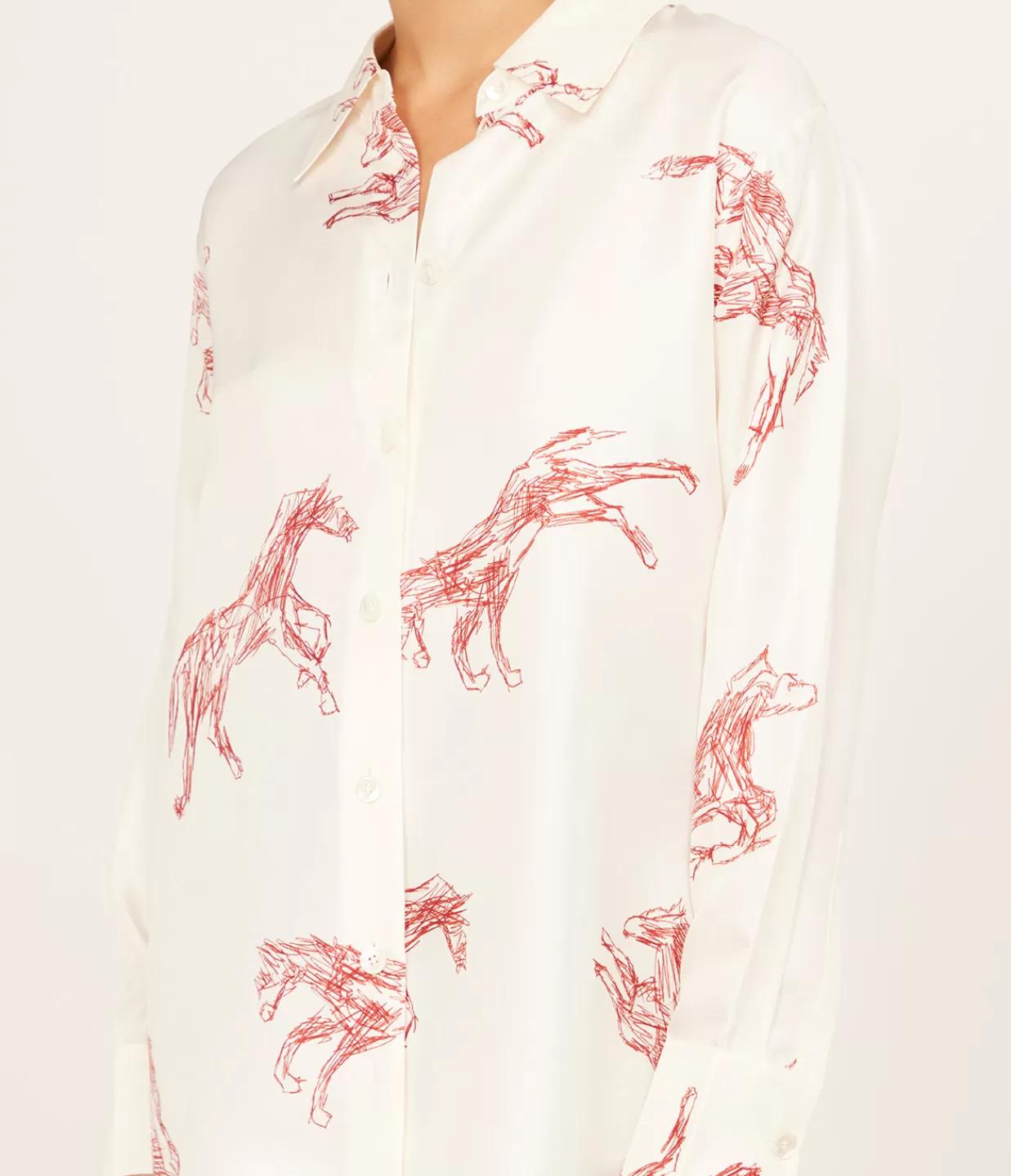 Outlet Silk Ballpoint Horse Shirt Tops