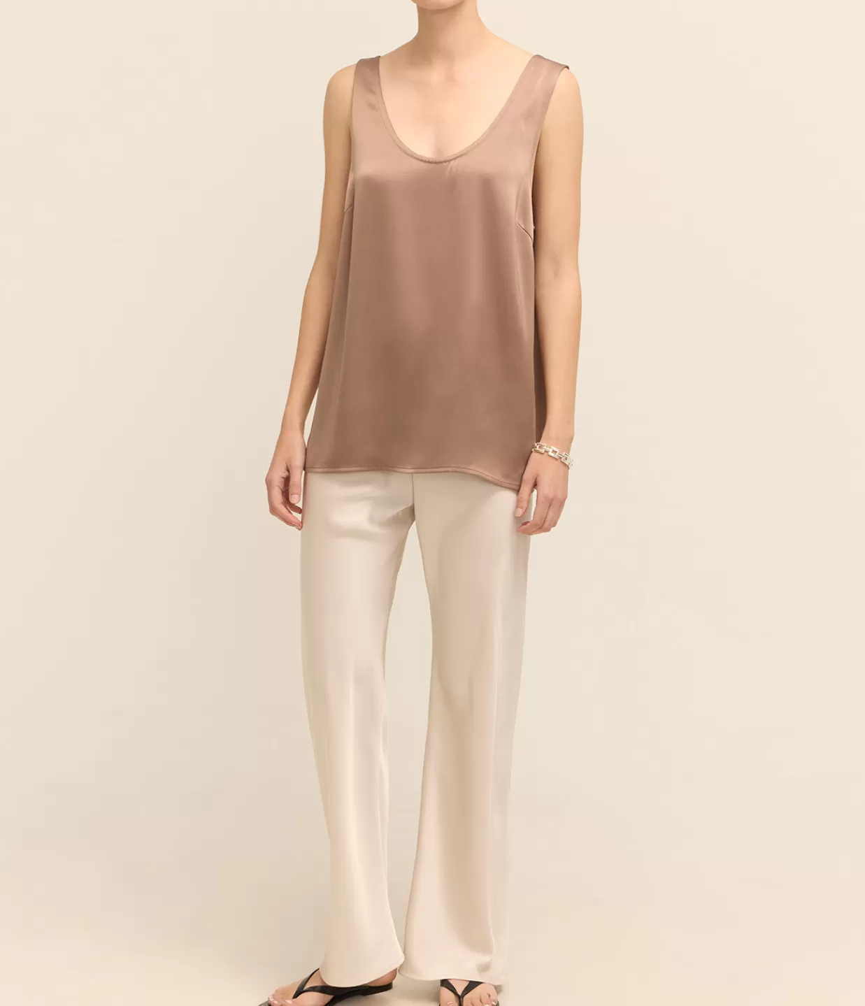 Best Sloane Satin Tank In Mocha Tops