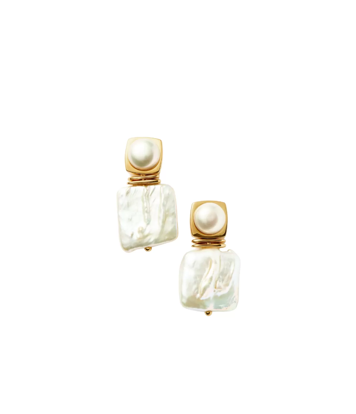 Online Square Button Pearl Small Hoop Earrings In Gold Earrings | Jewellery