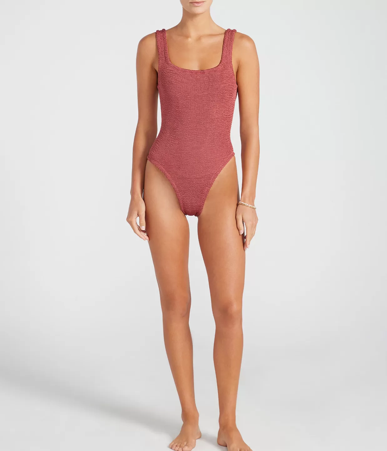 Fashion Square Neck Swimsuit In Metallic Rosewood Swim & Resortwear