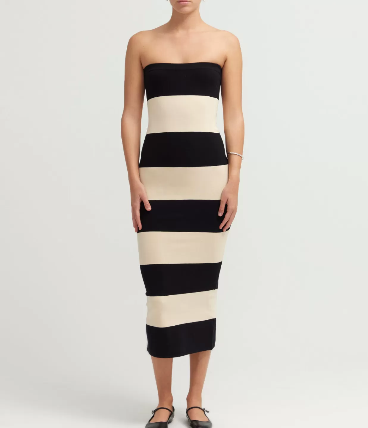 Shop Theo Strapless Dress In Black And Bone Dresses