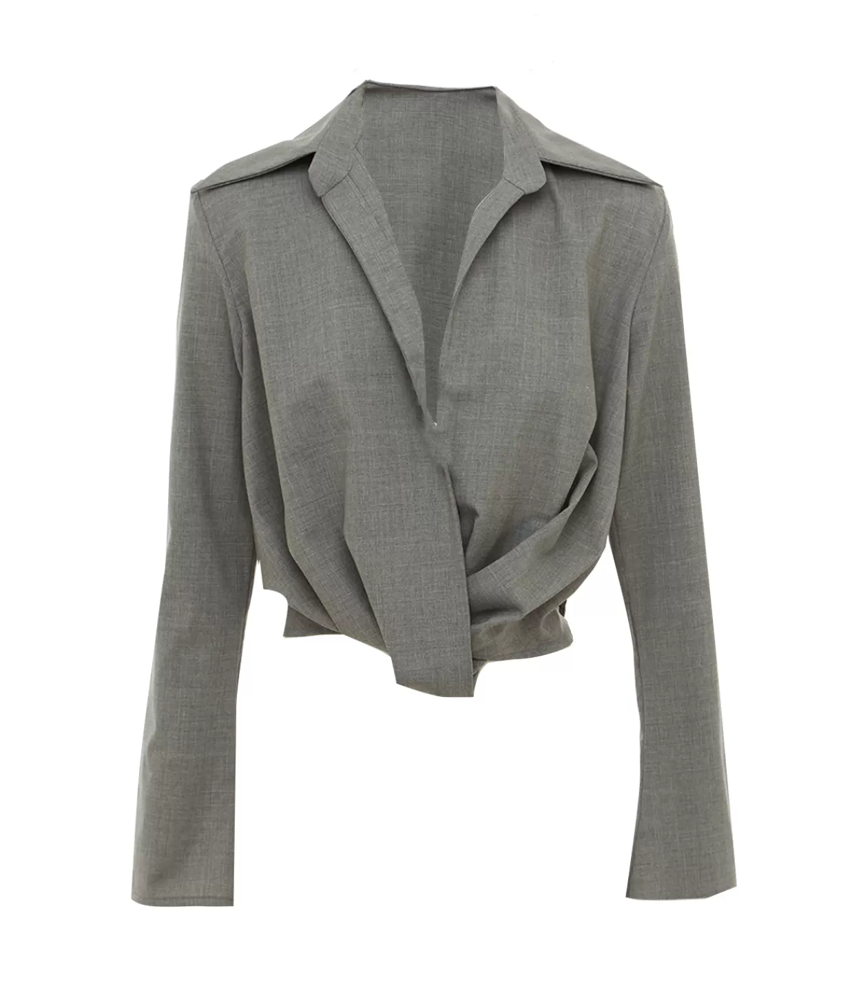 Fashion Twist Front Blouse In Grey Tops