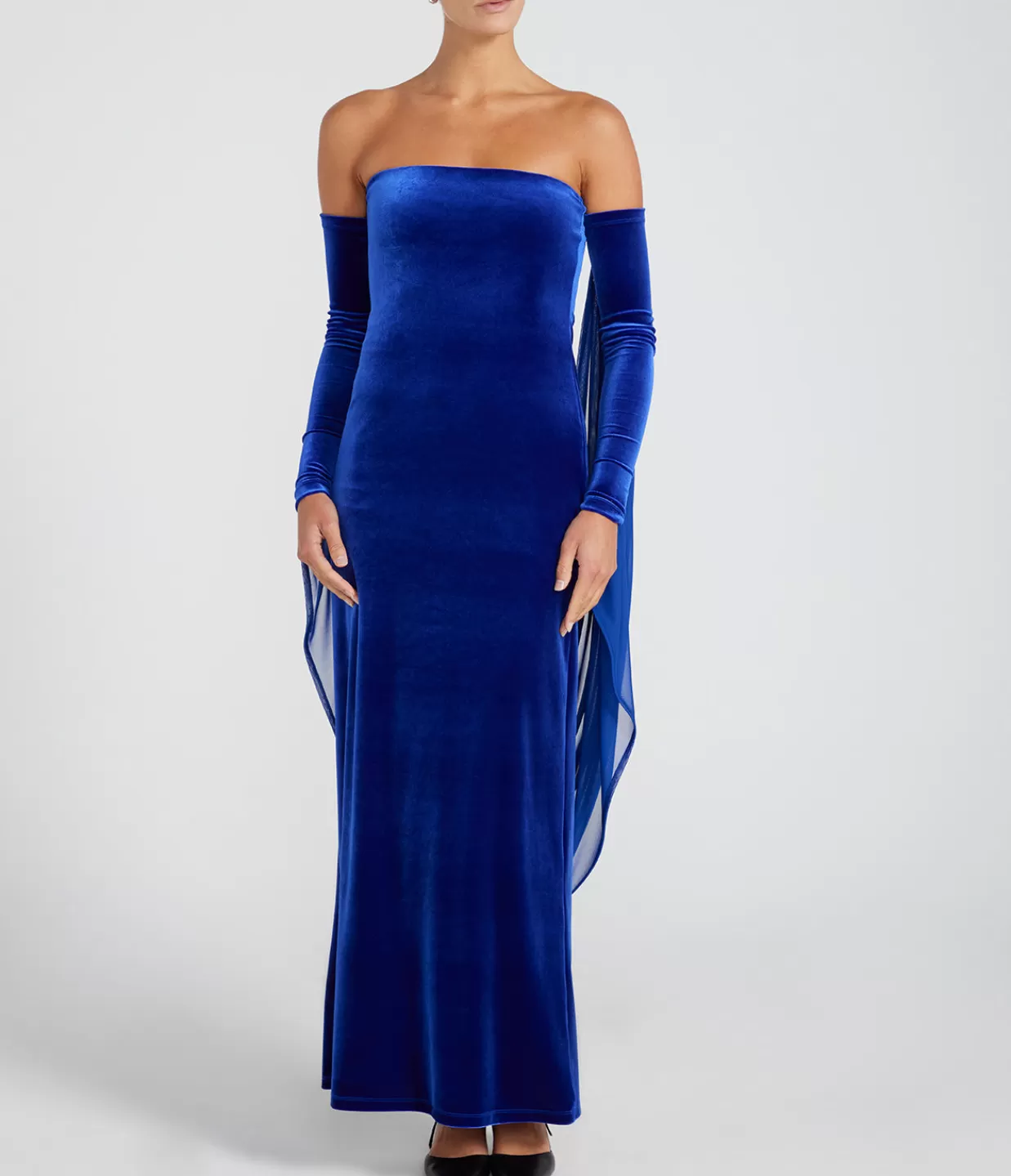 Cheap Velvet Strapless Maxi Dress In Blue Dresses