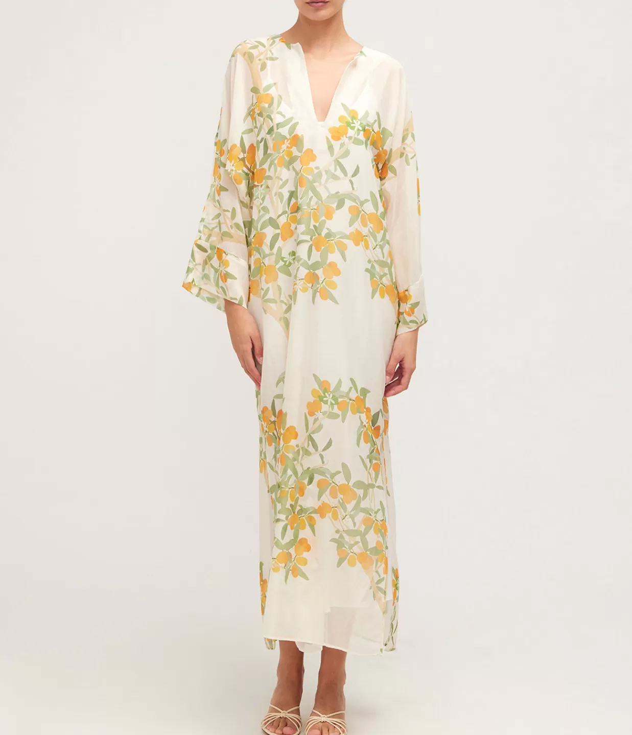 Best V-Neck Maxi Kaftan Dress In Ivory Kumquat Dresses