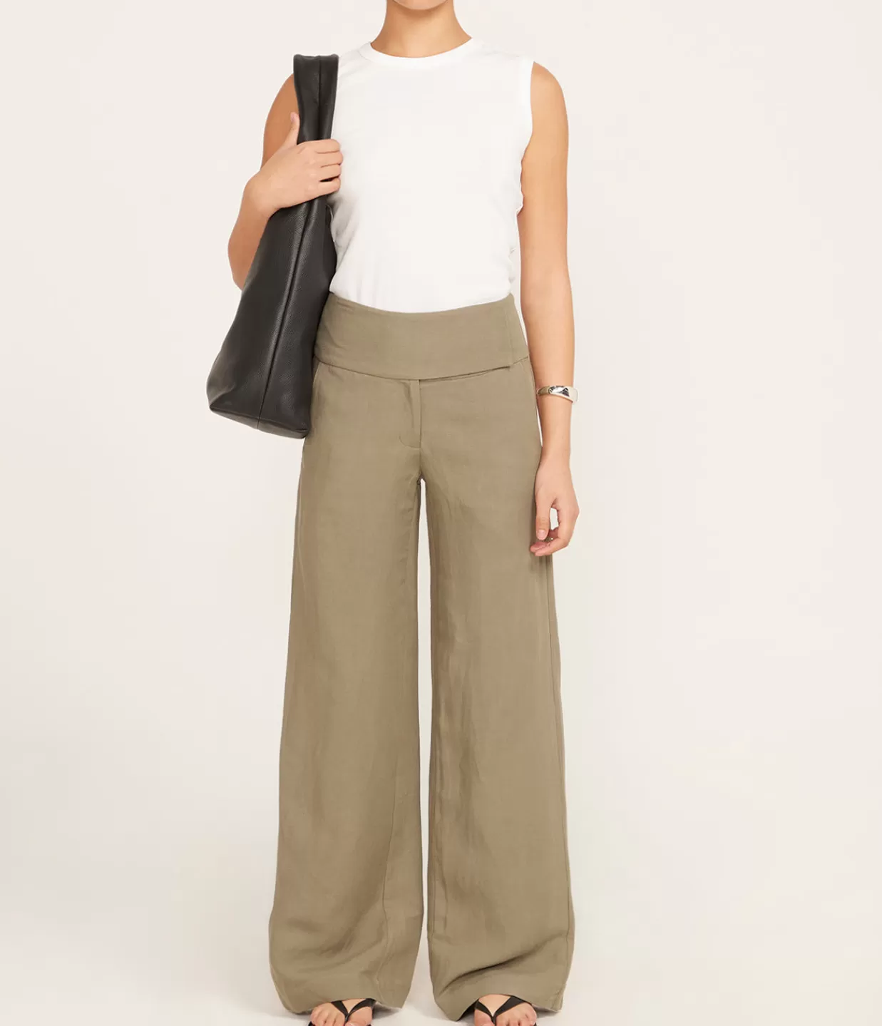 Fashion Wide Waistband Pants In Smokey Olive Pants